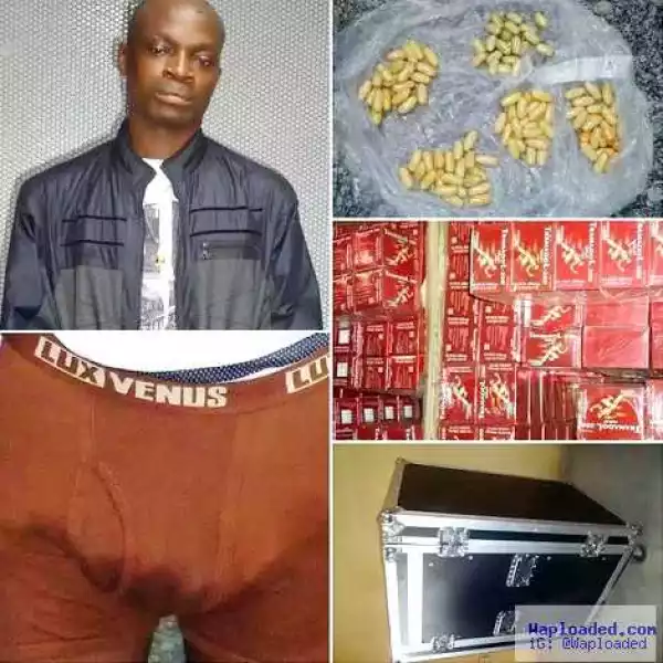 See How a Nigerian Man Arrested by NDLEA Padded Illegal Drugs In His Boxers (Photos)
